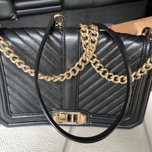 REBECCA MINKOFF BLACK CHEVRON QUILTED LOVE CROSS BODY BAG PURSE